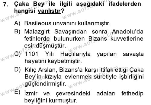 Türkiye Selçuklu Tarihi Dersi 2013 - 2014 Yılı (Vize) Ara Sınavı 7. Soru