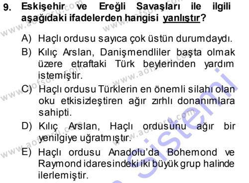 Türkiye Selçuklu Tarihi Dersi 2013 - 2014 Yılı (Vize) Ara Sınavı 9. Soru
