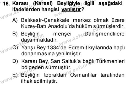 Türkiye Selçuklu Tarihi Dersi 2013 - 2014 Yılı (Final) Dönem Sonu Sınavı 16. Soru