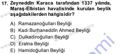 Türkiye Selçuklu Tarihi Dersi 2013 - 2014 Yılı (Final) Dönem Sonu Sınavı 17. Soru