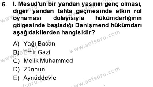 Türkiye Selçuklu Tarihi Dersi 2013 - 2014 Yılı (Final) Dönem Sonu Sınavı 6. Soru