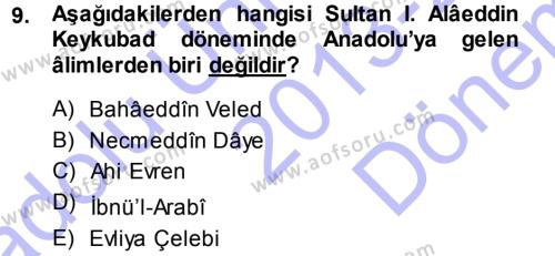 Türkiye Selçuklu Tarihi Dersi 2013 - 2014 Yılı (Final) Dönem Sonu Sınavı 9. Soru