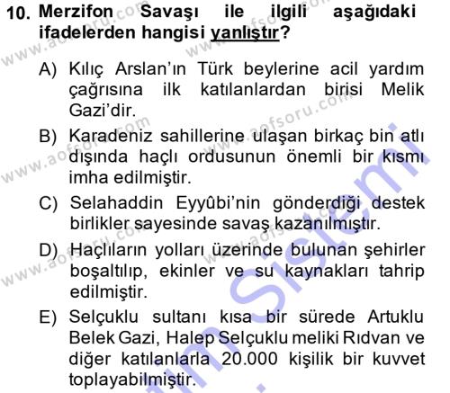 Türkiye Selçuklu Tarihi Dersi 2014 - 2015 Yılı (Vize) Ara Sınavı 10. Soru
