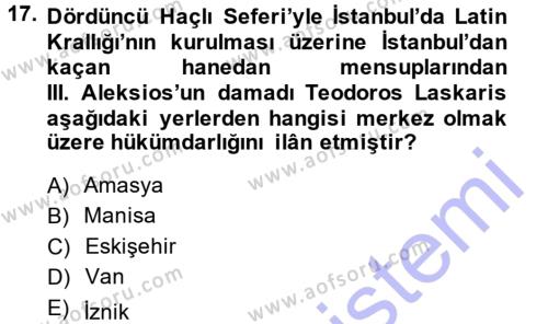 Türkiye Selçuklu Tarihi Dersi 2014 - 2015 Yılı (Vize) Ara Sınavı 17. Soru