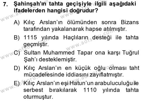Türkiye Selçuklu Tarihi Dersi 2014 - 2015 Yılı (Vize) Ara Sınavı 7. Soru