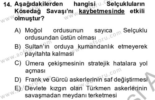 Türkiye Selçuklu Tarihi Dersi 2014 - 2015 Yılı (Final) Dönem Sonu Sınavı 14. Soru
