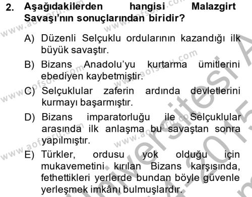 Türkiye Selçuklu Tarihi Dersi 2014 - 2015 Yılı (Final) Dönem Sonu Sınavı 2. Soru