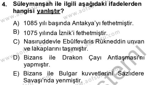 Türkiye Selçuklu Tarihi Dersi 2014 - 2015 Yılı (Final) Dönem Sonu Sınavı 4. Soru