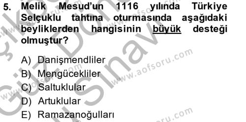 Türkiye Selçuklu Tarihi Dersi 2014 - 2015 Yılı (Final) Dönem Sonu Sınavı 5. Soru