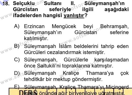 Türkiye Selçuklu Tarihi Dersi 2015 - 2016 Yılı (Vize) Ara Sınavı 18. Soru