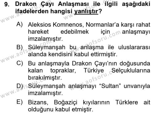 Türkiye Selçuklu Tarihi Dersi 2015 - 2016 Yılı (Vize) Ara Sınavı 9. Soru