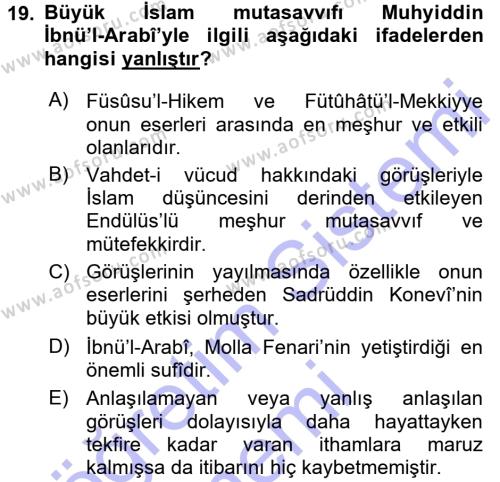 Türkiye Selçuklu Tarihi Dersi 2015 - 2016 Yılı (Final) Dönem Sonu Sınavı 19. Soru