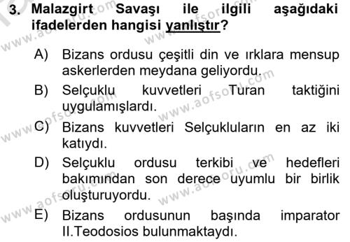Türkiye Selçuklu Tarihi Dersi 2016 - 2017 Yılı (Vize) Ara Sınavı 3. Soru