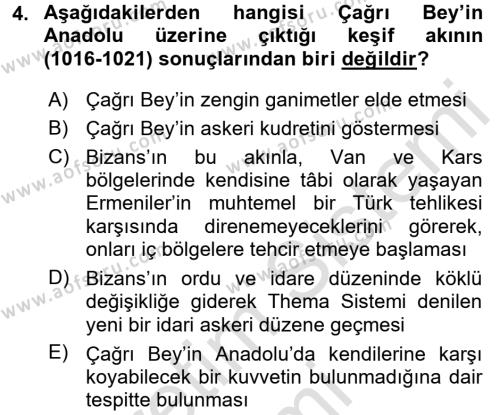 Türkiye Selçuklu Tarihi Dersi 2016 - 2017 Yılı (Vize) Ara Sınavı 4. Soru