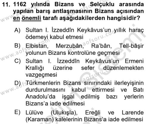Türkiye Selçuklu Tarihi Dersi 2019 - 2020 Yılı (Vize) Ara Sınavı 11. Soru