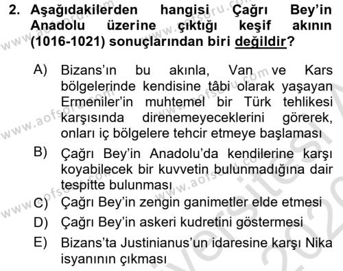 Türkiye Selçuklu Tarihi Dersi 2019 - 2020 Yılı (Vize) Ara Sınavı 2. Soru