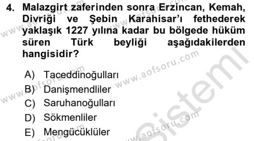 Türkiye Selçuklu Tarihi Dersi 2019 - 2020 Yılı (Vize) Ara Sınavı 4. Soru