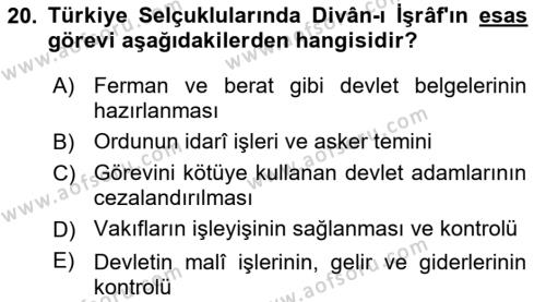 Türkiye Selçuklu Tarihi Dersi 2019 - 2020 Yılı (Final) Dönem Sonu Sınavı 20. Soru