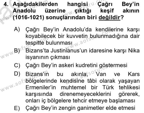 Türkiye Selçuklu Tarihi Dersi 2021 - 2022 Yılı (Vize) Ara Sınavı 4. Soru