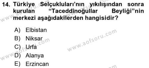 Türkiye Selçuklu Tarihi Dersi 2021 - 2022 Yılı (Final) Dönem Sonu Sınavı 14. Soru