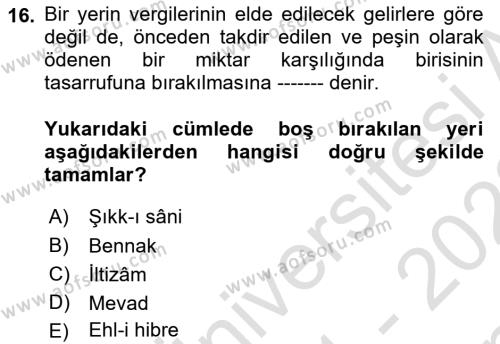 Türkiye Selçuklu Tarihi Dersi 2021 - 2022 Yılı (Final) Dönem Sonu Sınavı 16. Soru