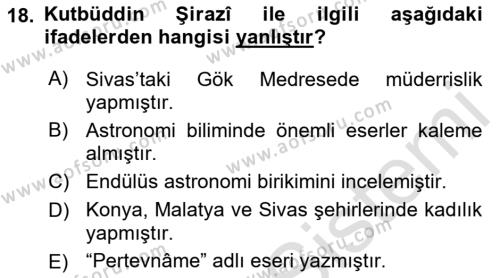 Türkiye Selçuklu Tarihi Dersi 2021 - 2022 Yılı (Final) Dönem Sonu Sınavı 18. Soru