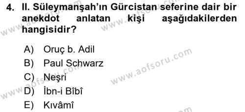 Türkiye Selçuklu Tarihi Dersi 2021 - 2022 Yılı (Final) Dönem Sonu Sınavı 4. Soru