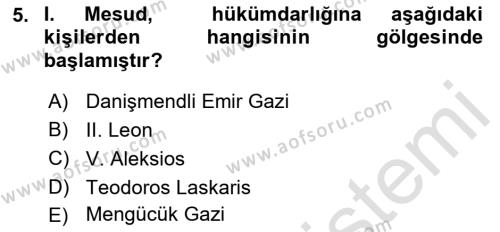 Türkiye Selçuklu Tarihi Dersi 2021 - 2022 Yılı Yaz Okulu Sınavı 5. Soru