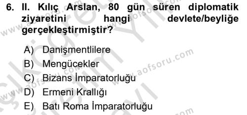 Türkiye Selçuklu Tarihi Dersi 2021 - 2022 Yılı Yaz Okulu Sınavı 6. Soru
