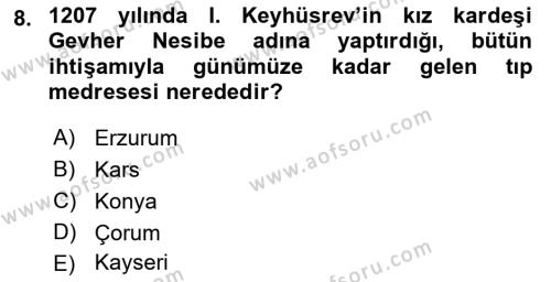 Türkiye Selçuklu Tarihi Dersi 2021 - 2022 Yılı Yaz Okulu Sınavı 8. Soru