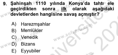 Türkiye Selçuklu Tarihi Dersi 2022 - 2023 Yılı (Vize) Ara Sınavı 9. Soru