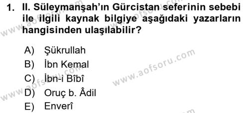 Türkiye Selçuklu Tarihi Dersi 2022 - 2023 Yılı (Final) Dönem Sonu Sınavı 1. Soru