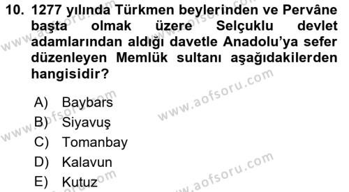 Türkiye Selçuklu Tarihi Dersi 2022 - 2023 Yılı (Final) Dönem Sonu Sınavı 10. Soru