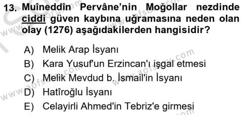 Türkiye Selçuklu Tarihi Dersi 2022 - 2023 Yılı (Final) Dönem Sonu Sınavı 13. Soru