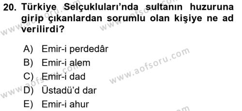 Türkiye Selçuklu Tarihi Dersi 2022 - 2023 Yılı (Final) Dönem Sonu Sınavı 20. Soru