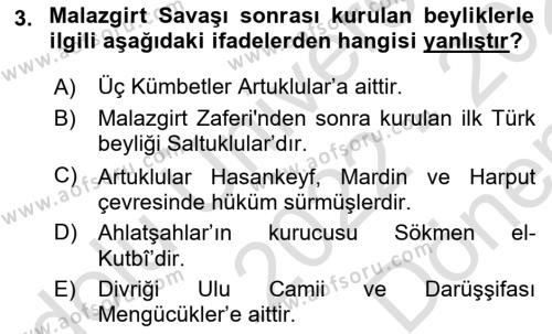 Türkiye Selçuklu Tarihi Dersi 2022 - 2023 Yılı (Final) Dönem Sonu Sınavı 3. Soru