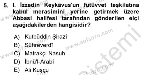 Türkiye Selçuklu Tarihi Dersi 2022 - 2023 Yılı (Final) Dönem Sonu Sınavı 5. Soru