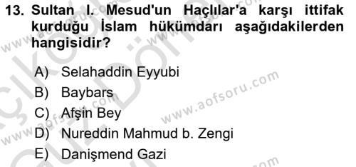 Türkiye Selçuklu Tarihi Dersi 2023 - 2024 Yılı (Vize) Ara Sınavı 13. Soru