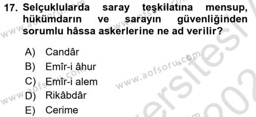 Türkiye Selçuklu Tarihi Dersi 2023 - 2024 Yılı (Vize) Ara Sınavı 17. Soru