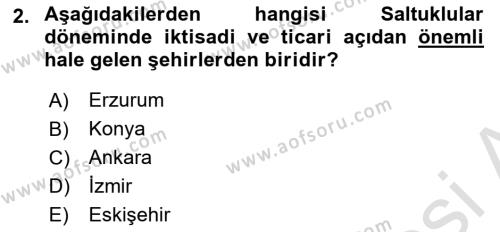 Türkiye Selçuklu Tarihi Dersi 2023 - 2024 Yılı (Vize) Ara Sınavı 2. Soru