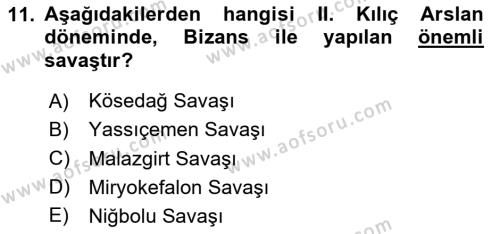 Türkiye Selçuklu Tarihi Dersi 2024 - 2025 Yılı (Vize) Ara Sınavı 11. Soru