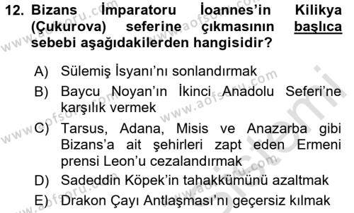 Türkiye Selçuklu Tarihi Dersi 2024 - 2025 Yılı (Vize) Ara Sınavı 12. Soru