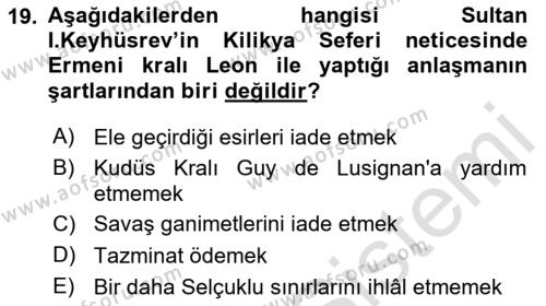 Türkiye Selçuklu Tarihi Dersi 2024 - 2025 Yılı (Vize) Ara Sınavı 19. Soru