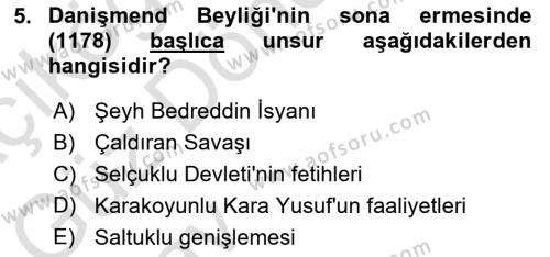 Türkiye Selçuklu Tarihi Dersi 2024 - 2025 Yılı (Vize) Ara Sınavı 5. Soru