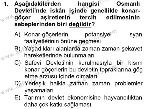 Osmanlı´da İskan ve Göç Dersi 2012 - 2013 Yılı (Vize) Ara Sınavı 1. Soru