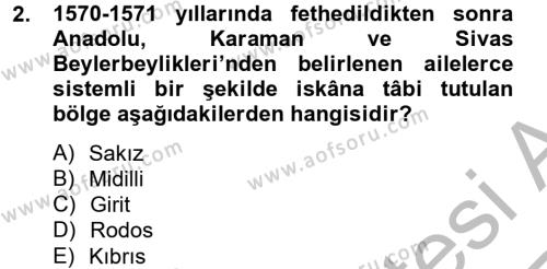 Osmanlı´da İskan ve Göç Dersi 2012 - 2013 Yılı (Vize) Ara Sınavı 2. Soru