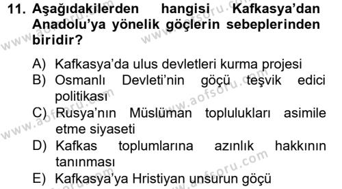Osmanlı´da İskan ve Göç Dersi 2012 - 2013 Yılı (Final) Dönem Sonu Sınavı 11. Soru