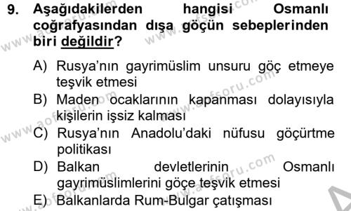 Osmanlı´da İskan ve Göç Dersi 2012 - 2013 Yılı (Final) Dönem Sonu Sınavı 9. Soru