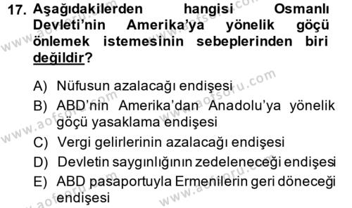 Osmanlı´da İskan ve Göç Dersi 2013 - 2014 Yılı (Final) Dönem Sonu Sınavı 17. Soru