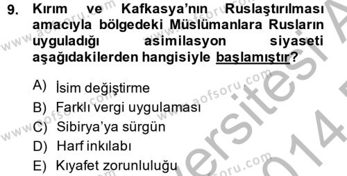 Osmanlı´da İskan ve Göç Dersi 2013 - 2014 Yılı (Final) Dönem Sonu Sınavı 9. Soru